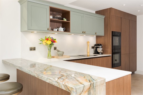 Shaker cabinets mixed with modern slab door
