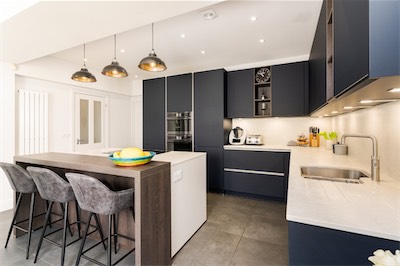Dark blue ultra matt X-Line kitchen